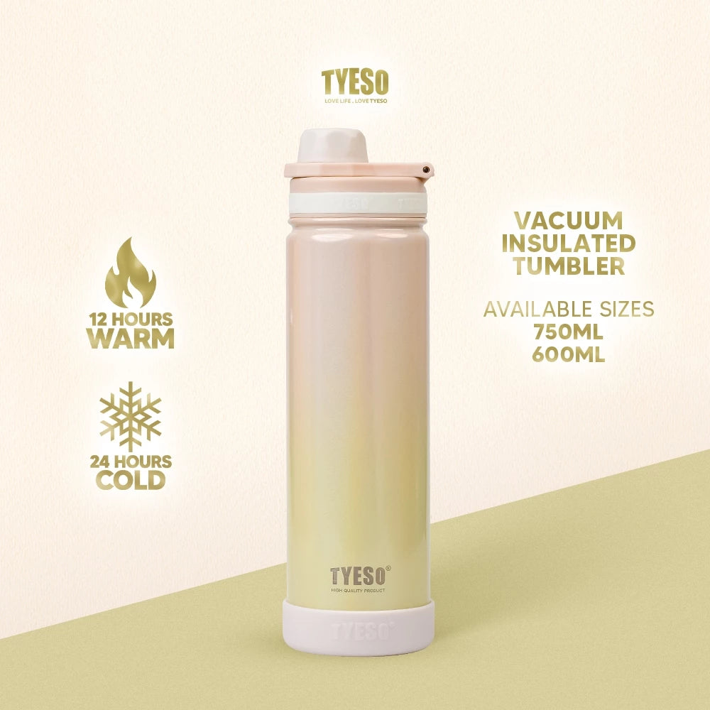 TYESO 600ml/750ml Vacuum Insulated Tumbler Fantasy Rainbow Paint w/ Silicone Boot Cream Rainbow - Tyeso Philippines