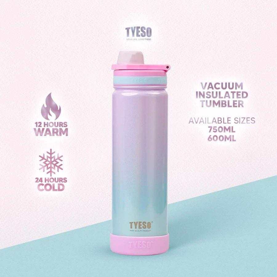 TYESO 600ml/750ml Vacuum Insulated Tumbler Fantasy Rainbow Paint w/ Silicone Boot Mint Pink Blue - Tyeso Philippines