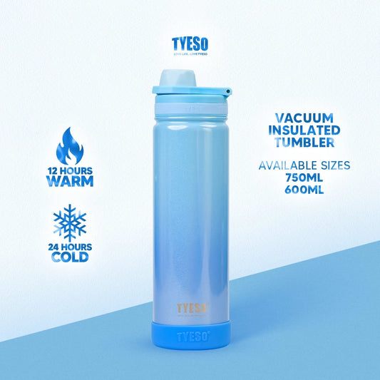 TYESO 600ml/750ml Vacuum Insulated Tumbler Fantasy Rainbow Paint w/ Silicone Boot Clear Sky Blue - Tyeso Philippines