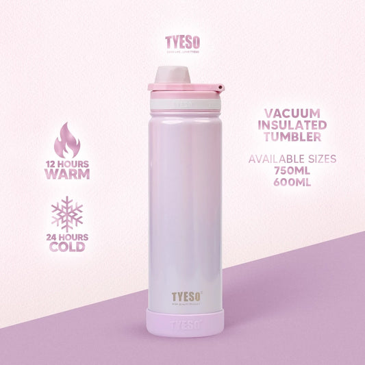 TYESO 600ml/750ml Vacuum Insulated Tumbler Fantasy Rainbow Paint w/ Silicone Boot Light Mist Pink - Tyeso Philippines