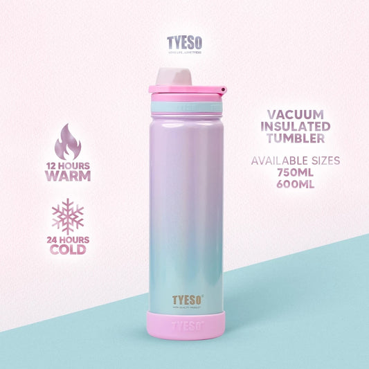 TYESO 600ml/750ml Vacuum Insulated Tumbler Fantasy Rainbow Paint w/ Silicone Boot Mint Pink Blue - Tyeso Philippines